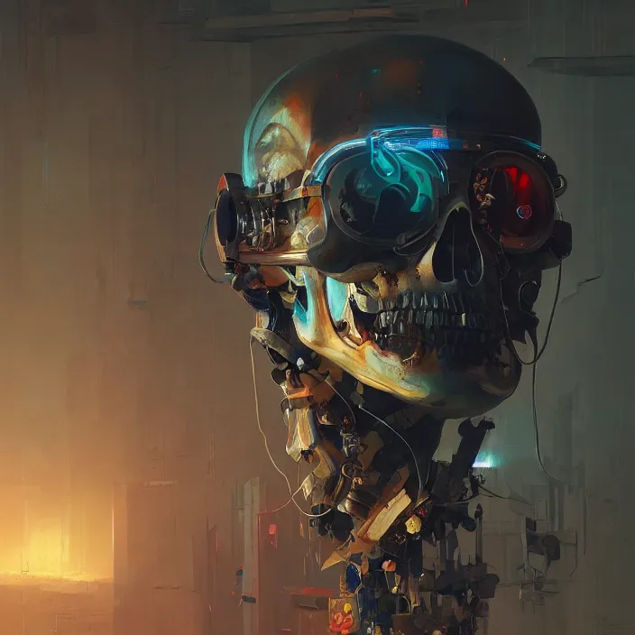 Prompt: a beautiful painting of a cyberpunk skull by sergey kolesov and greg rutkowski and pascal blanche. in style of colorful comic noir illustration, symmetry, sci fi, hyper detailed. octane render. trending on artstation