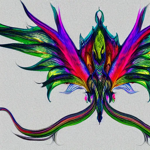 Image similar to multi color smoke with the outstretched ribbed wings of a fairytale dragon, billowy, 8 k, 4 k