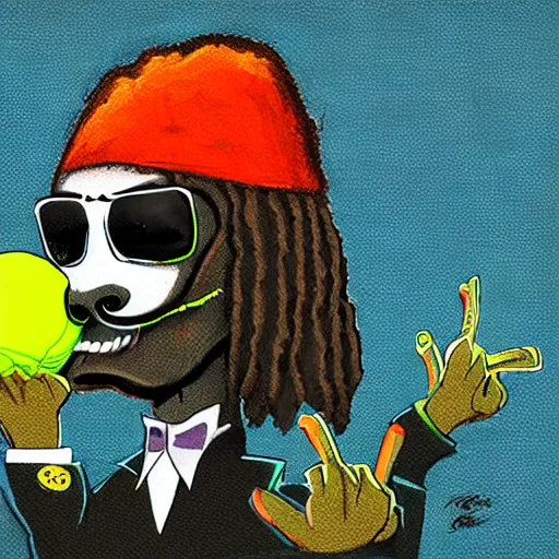 Image similar to snoop dogg tennis ball monster ,tennis ball, digital art, smoke, fantasy,chalk, magic, trending on artstation, ultra detailed, professional illustration by Basil Gogos