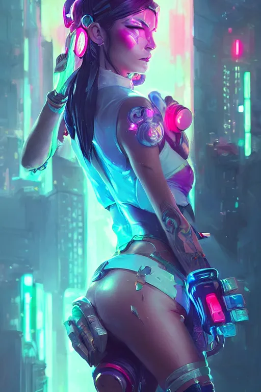 Image similar to caitlyn from league of legends, cyberpunk futuristic neon. decorated with traditional japanese ornaments by ismail inceoglu dragan bibin hans thoma greg rutkowski alexandros pyromallis nekro rene maritte illustrated, perfect face, fine details, realistic shaded, fine - face, pretty face