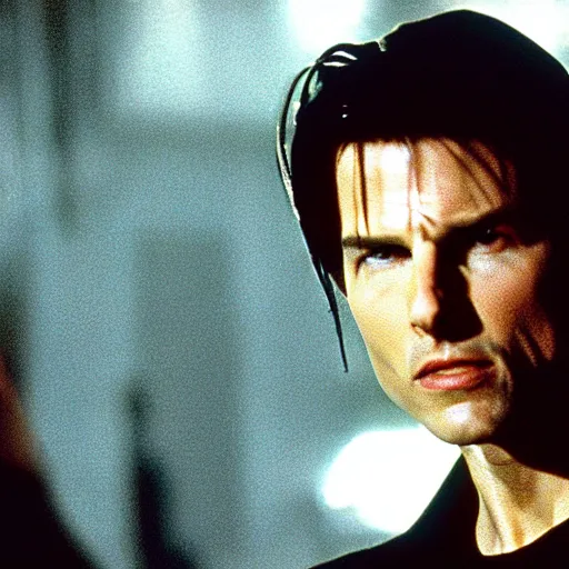 Image similar to Tom Cruise as Neo in The Matrix, movie still