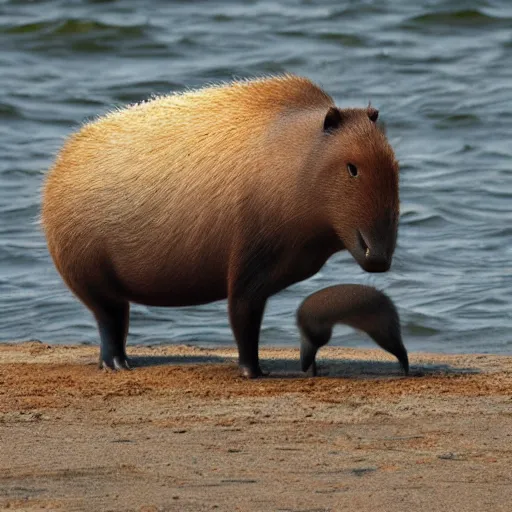 Image similar to capybara and blue whale morphed together, half blue whale half capybara, real photo, highly detailed