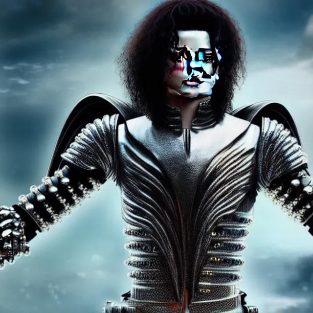 Image similar to beautiful!! futuristic cyberpunk michael jackson angel warrior with ornate slick pearl armor, highly detailed 8 k hdr smooth sharp focus high resolution award - winning photo photorealistic