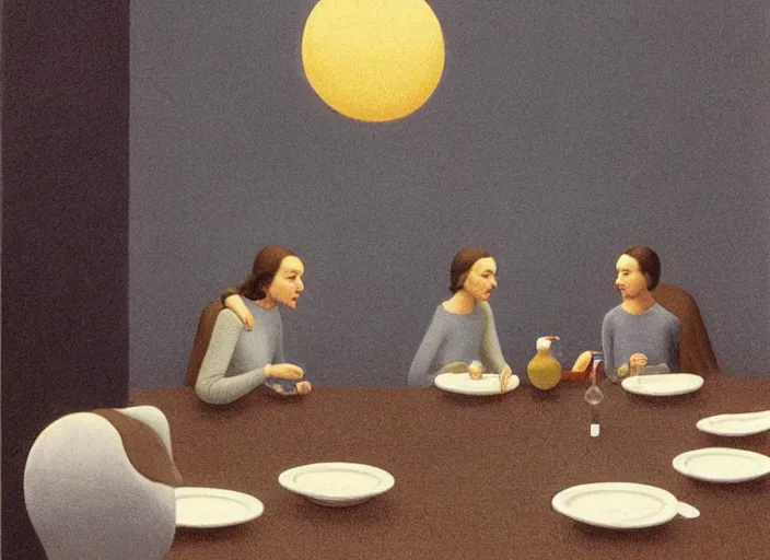 Image similar to a very boring dinner party, painting by quint buchholz, muted colors, gray, dull, boring, low energy