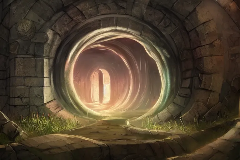 Image similar to concept art, wall with a portal to another world, beautiful, artstation, centered