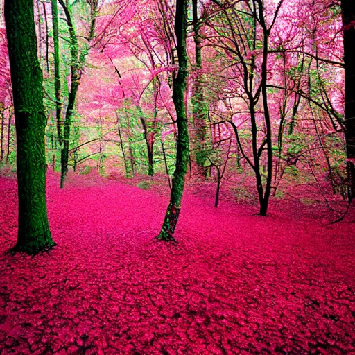 Image similar to forest on Kodak aerochrome, Helios 44 lens