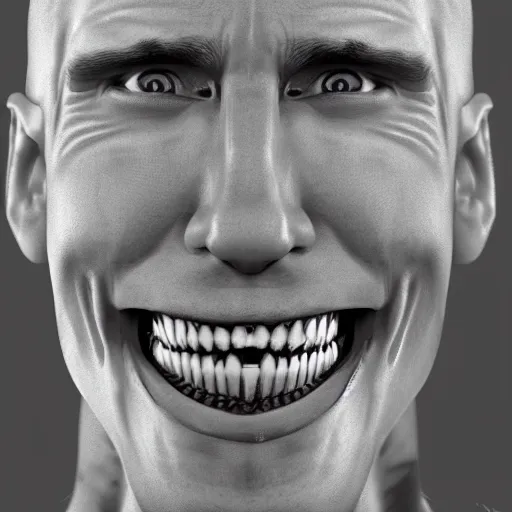 Prompt: jerma 9 8 5 with a grossly exaggerated smile, many teeth, photorealistic 4 k - n 6