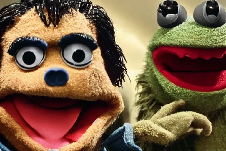 Image similar to High definition scene from Evil Dead Muppets starring Bruce Campbell as Ash