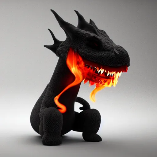 Image similar to cute fumo plush of a dragon girl breathing fire, vray vfx, fire and smoke simulation, black and white