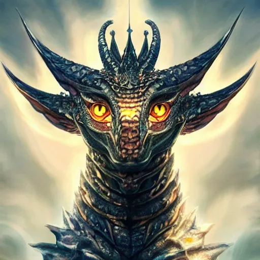 Image similar to Perfectly-centered portrait-photograph of a real life godly dragon creature with shining scales descending from heaven, symmetrical balance, in-frame, full figure lifelike, super highly detailed, professional digital painting, artstation, concept art, Unreal Engine 5, Photorealism, HD quality, 8k resolution, cinema 4d, 3D, beautiful, cinematic, art by artgerm and greg rutkowski and alphonse mucha and loish and WLOP