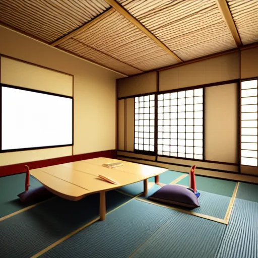 Prompt: still photo of a traditional japanese class room, highly detailed, photorealistic portrait, bright studio setting, studio lighting, crisp quality and light reflections, unreal engine 5 quality render