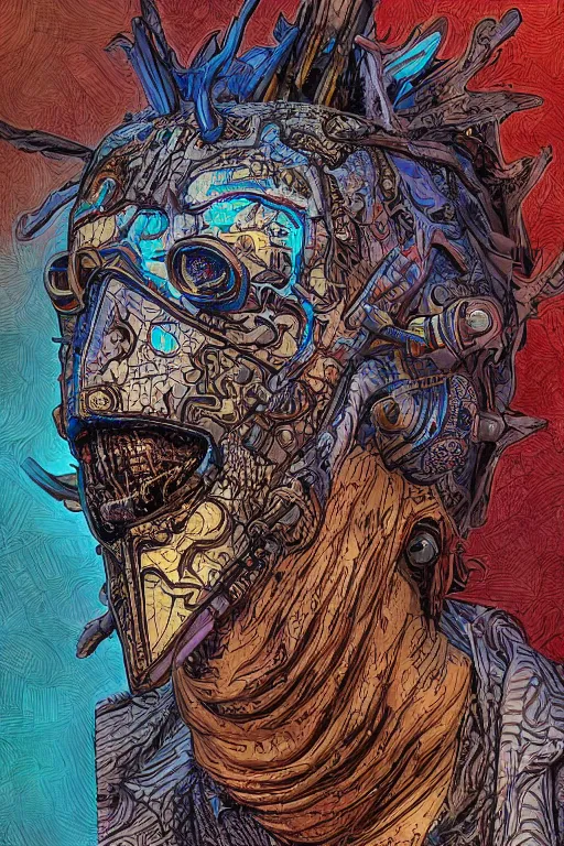 Image similar to tribal vodoo mask deepdream global illumination ray tracing hdr that looks like it is from borderlands and by feng zhu and loish and laurie greasley, victo ngai, andreas rocha, john harris wooly hair cut feather stone