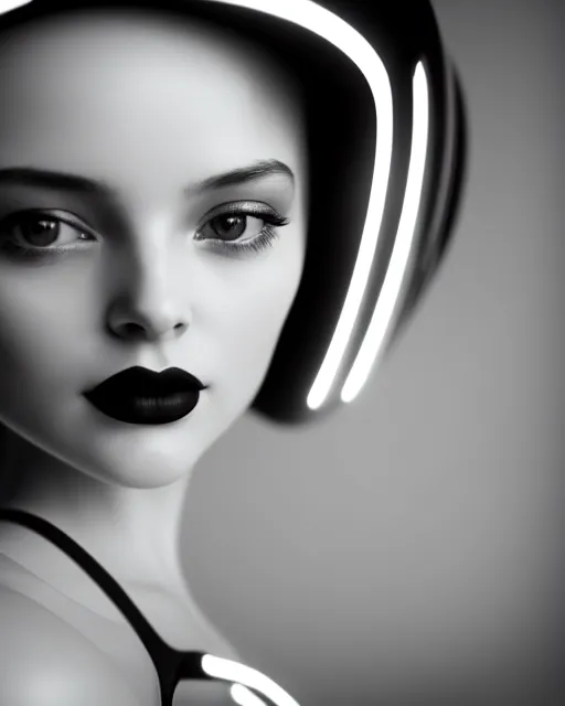 Image similar to black and white dreamy young beautiful female artificial intelligence, cinematic, rim light, photo - realistic, elegant, high detail, 8 k, masterpiece, photo taken in 1 9 3 0