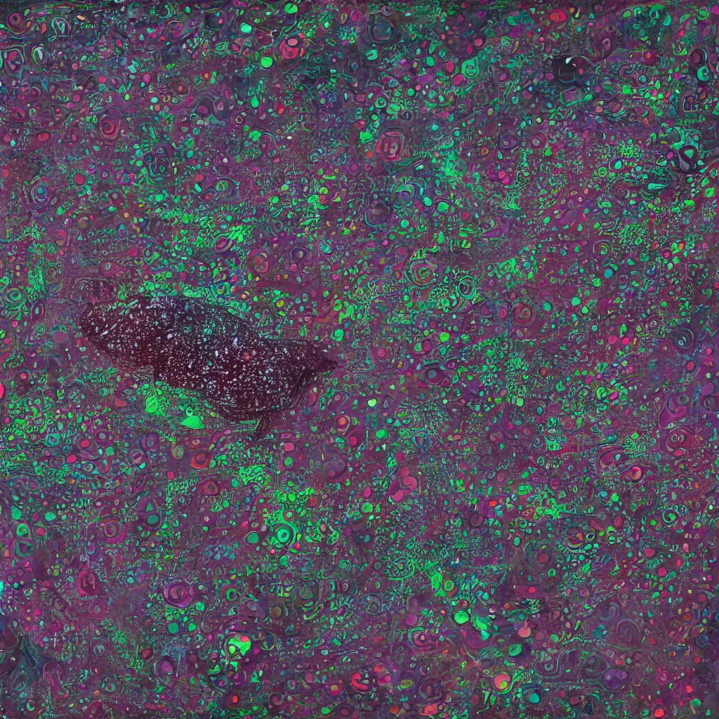 Image similar to big toad, glitches, shapes, artwork, abstract, acrylic, oil, clay, lines, vektroid, dots, drips, spots, tears, leaks, glitch, pixels, geometry, data, datamosh, data, motherboard, minimal, vinyl, binary, code, cybernetic, painting, dark, eerie, cyber
