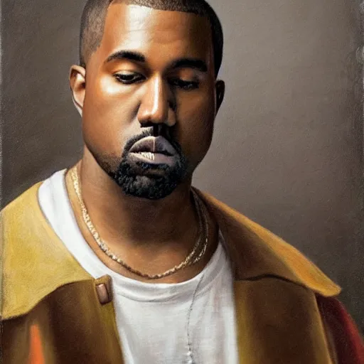 Prompt: a renaissance painting of kanye west, portrait view, oil paint