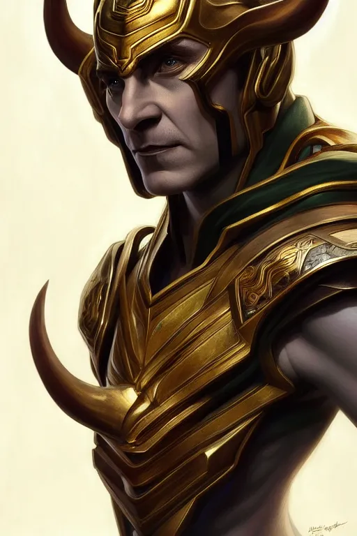 Image similar to symmetry!! portrait of loki in the style of god of war, machine parts embedded into face, intricate, elegant, highly detailed, digital painting, artstation, concept art, smooth, sharp focus, illustration, art by artgerm and greg rutkowski and alphonse mucha, 8 k