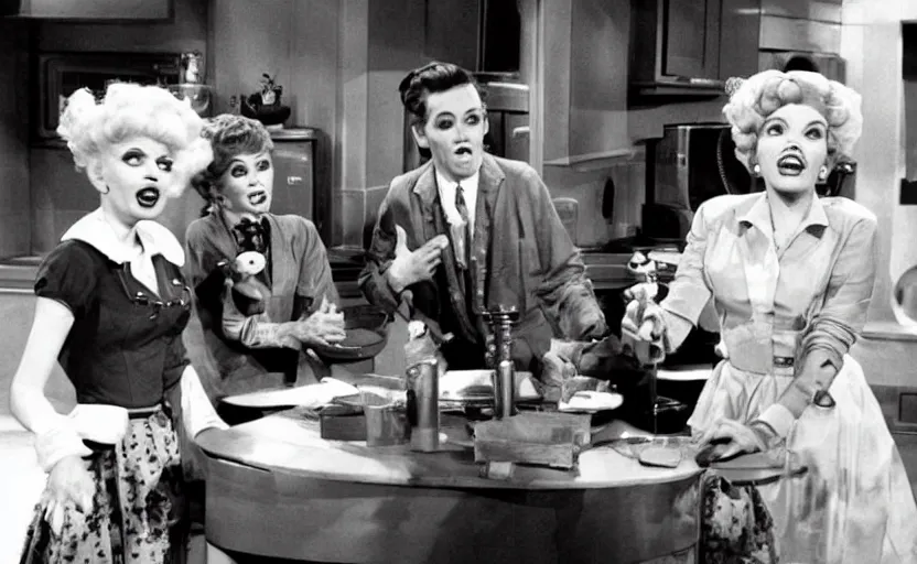 Prompt: a Lovecraftian cosmic horror monster on I Love Lucy