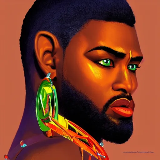 Prompt: Bright, colorful, realistic African-mythology rpg single individual headshot dramatic backlighting, kodachrome, high contrast, highly detailed, sharp focus, digital painting, concept art, illustration, trending on artstation, comic book by Alex Ross cover art