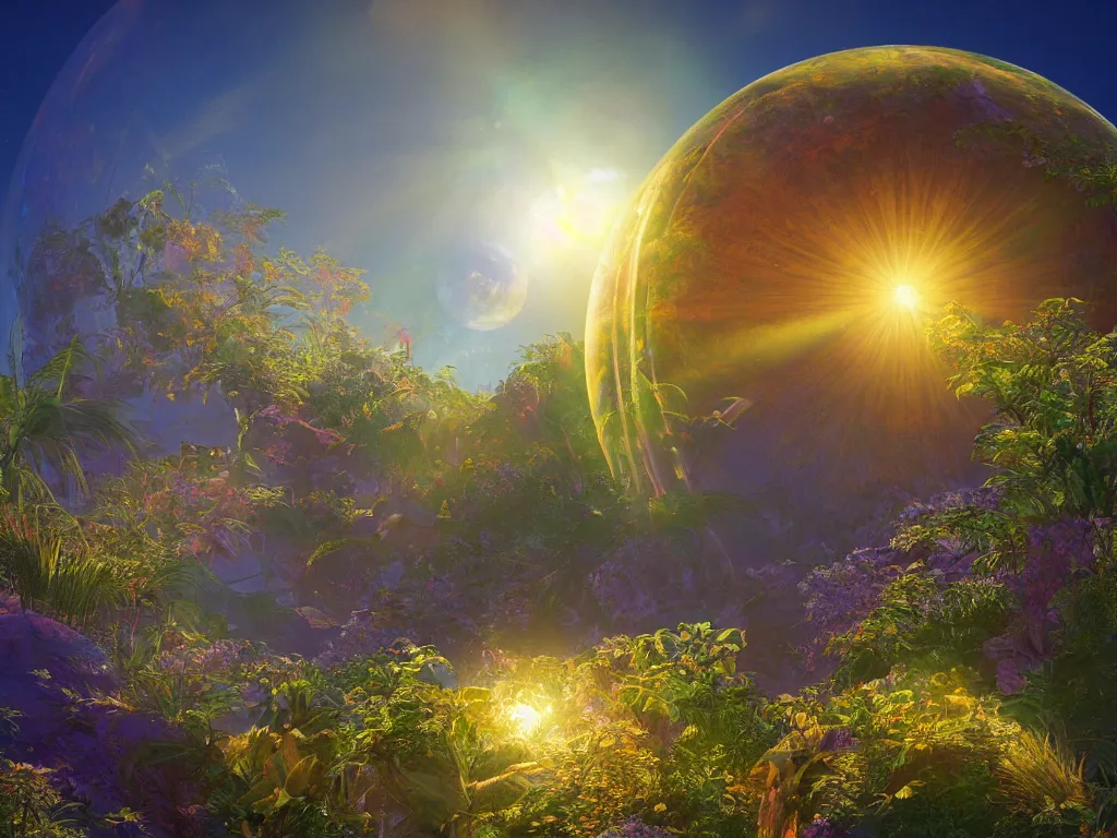 Image similar to sunlight study, the universe is a spheroid region 7 0 5 meters in diameter, art nouveau, kauai, by hans zatzka and ( ( ( ( ( lisa frank ) ) ) ) ), 8 k, sharp focus, octane render