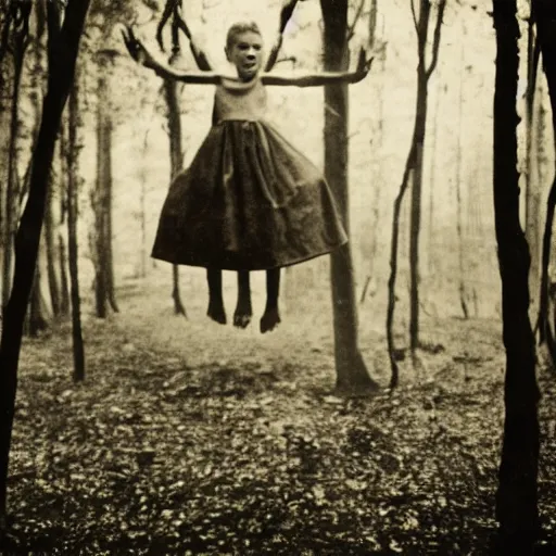 Image similar to old photo of a floating child in the middle of a forest