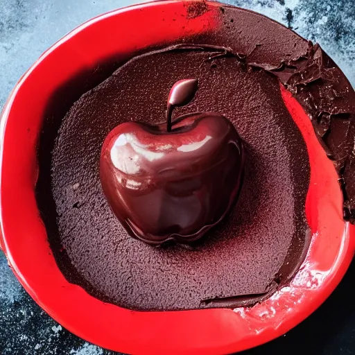 Image similar to photo of beautiful shiny red apple being covered in melted chocolate, 5 0 mm, beautiful photo