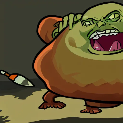 Prompt: pudge with gollum face, hooking enemy hero