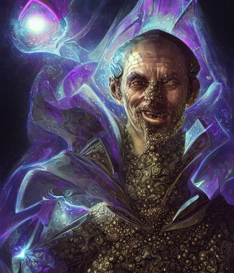 Image similar to front!!! shot of a court jester!!! character, mesmerizing fractal hypercubes, dark holography!!!, future, metallic nebula, crystalline edges, polygonal, elegant, highly detailed, centered, (((artstation, concept art, jagged, sharp focus, artgerm, Tomasz Alen Kopera, Peter Mohrbacher, donato giancola, Joseph Christian Leyendecker, WLOP, Boris Vallejo))), ((raytracing)), mugshot!!!!!, ugly!!!!!!, octane render, nvidia raytracing demo, octane render, nvidia raytracing demo, octane render, nvidia raytracing demo, 8K