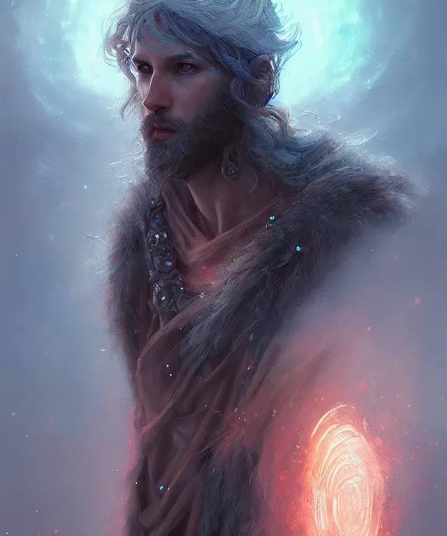 Prompt: a male druid, fully clothed, glowing energy, fantasy, intricate, cinematic lighting, highly detailed, digital painting, artstation, concept art, smooth, sharp focus, illustration, subject in the middle of the frame, art by wlop