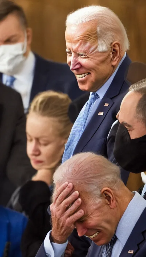 Image similar to smiling biden with closed eyes praying in a russian church