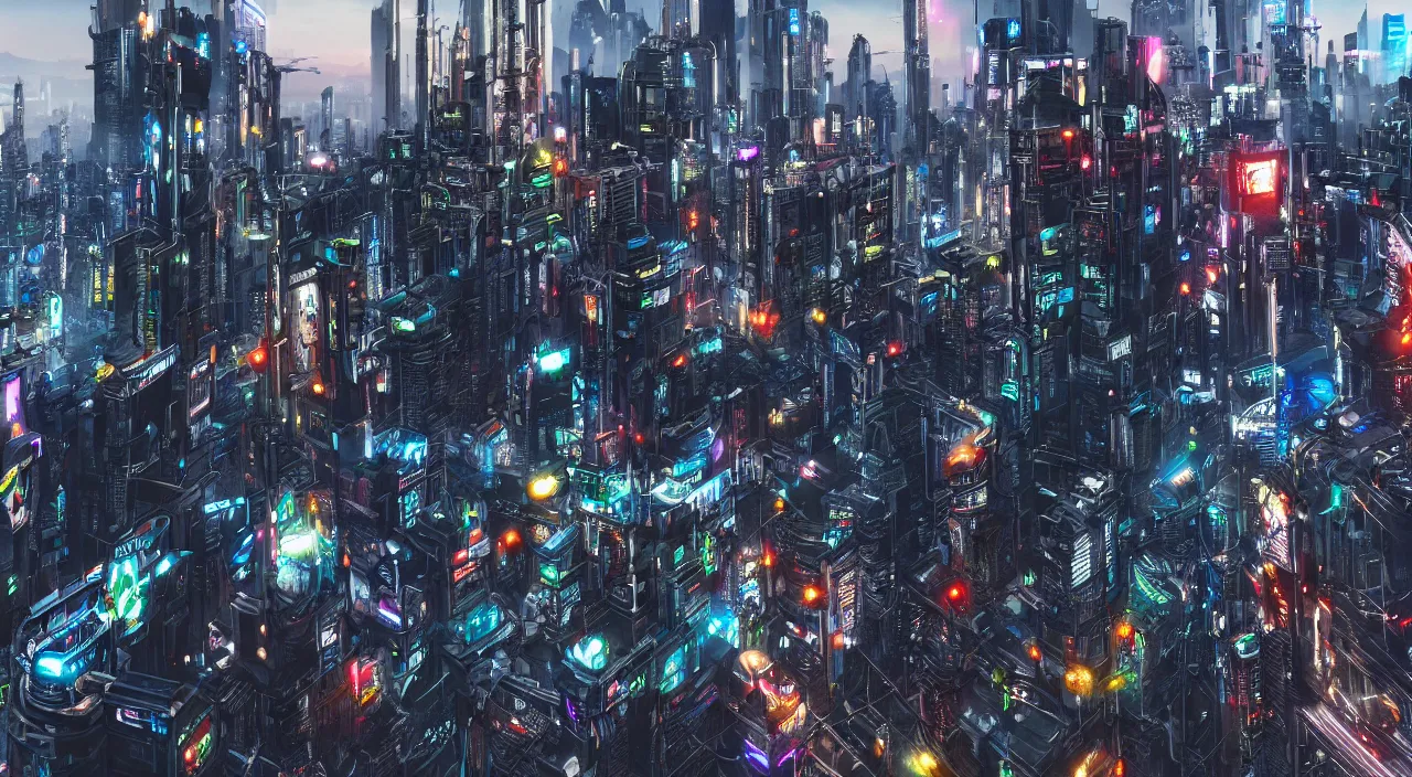 Prompt: majestic cyberpunk city landscape, high definition, high detail, 8k, photorealistic,