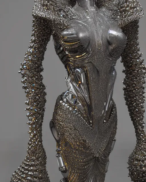 Image similar to a highly detailed metahuman 4 k close up render of an alien goddess bella hadid monument in iris van herpen armor schiaparelli in diamonds crystals swarovski and jewelry iridescent in style of alphonse mucha gustav klimt trending on artstation made in unreal engine 4