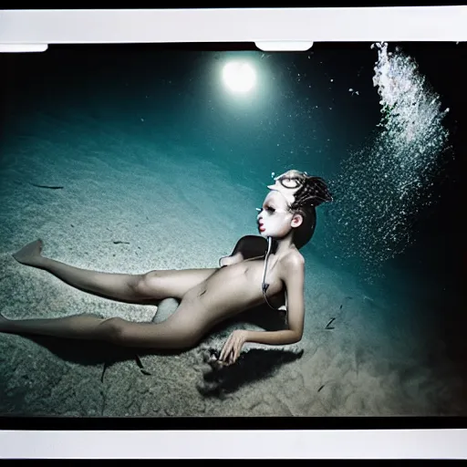 Prompt: medium format photograph of a surreal fashion shoot underwater