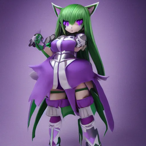 Prompt: cute fumo plush of an armored knight catgirl of a royal legion, green and purple, monster girl, vray