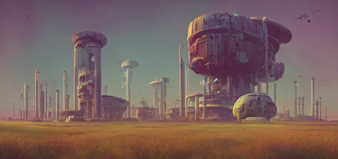 Image similar to futuristic abandoned solarpunk power station, sci - fi, digital art by beeple and simon stalenhag