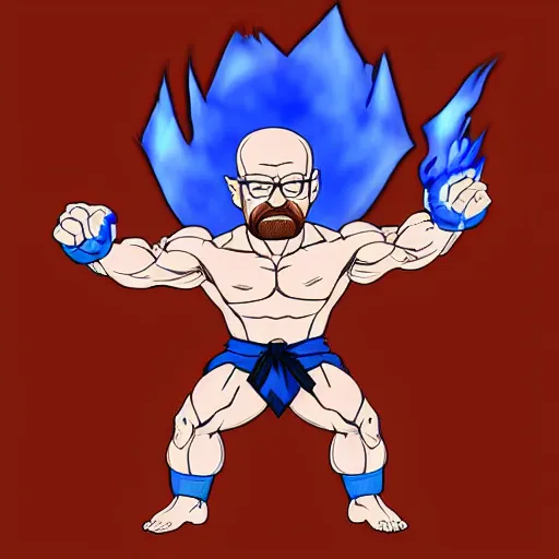 Image similar to buff Walter White Hadoken a ball of blue fire, accurate anatomy, accurate hands, highly detailed, digital art,