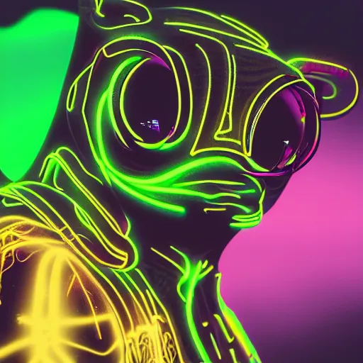 Image similar to neon cyberpunk frog