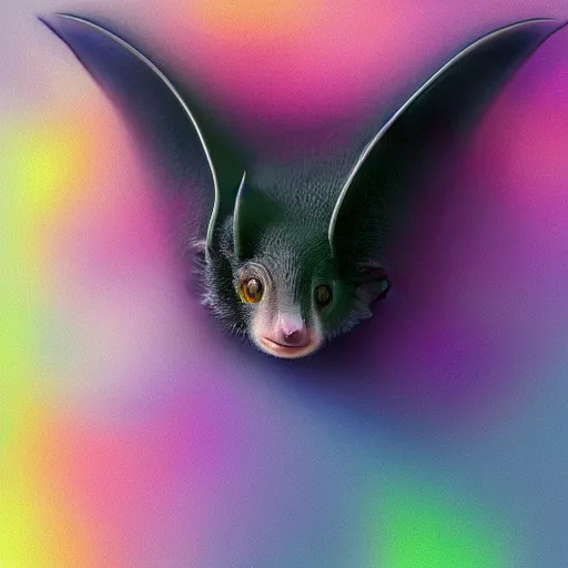 Image similar to a very cute galactic fruit bat, pastel colours, digital art, extremely realistic and detailed 4k