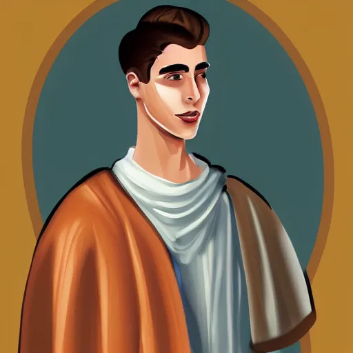 Image similar to digital painting of a handsome Mediterranean 17 year old man in ancient Biblical clothes, 1950s illustration style