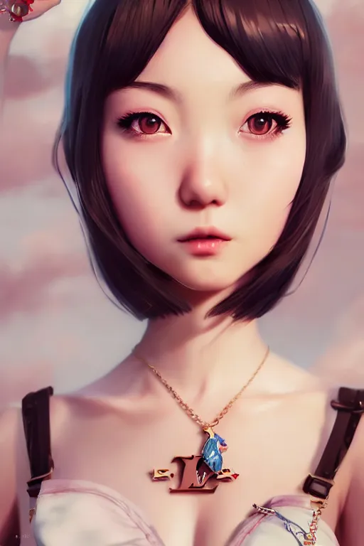 Image similar to a pin up and beautiful fashion charming dreamlke japan girl with lv jewelry, character art, art by wlop and and ilya kuvshinov, hyperdetailed, 8 k realistic, symmetrical, frostbite 3 engine, cryengine, dof, trending on artstation, digital art