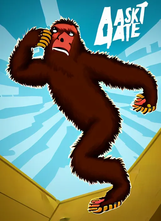 Image similar to sasquatch game art in the style of skate or die 2