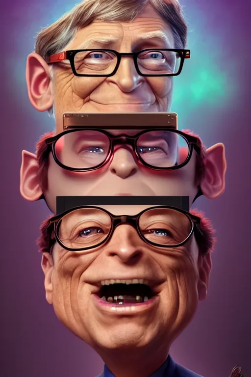 Image similar to bill gates face bill gates as the california raisins, hyper detailed, digital art, artstation, cinematic lighting, studio quality, smooth render, by peter mohrbacher, hajime sorayama, wayne barlowe, boris vallejo, aaron horkey, gaston bussiere, craig mullins