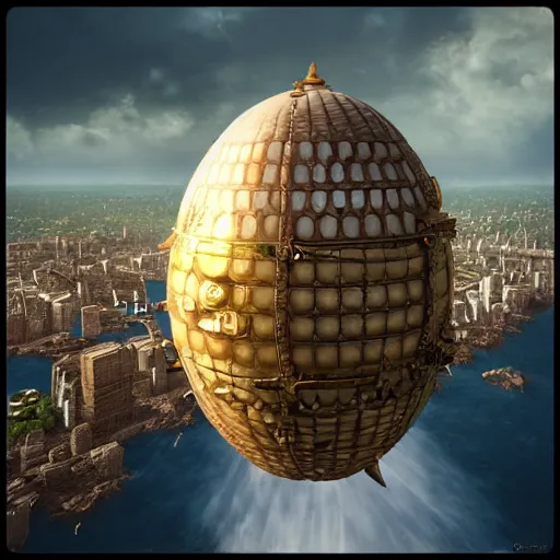 Prompt: enormous flying city!! in a gigantic faberge egg, sky!!!, steampunk, aetherpunk, fantasy art, unreal engine,