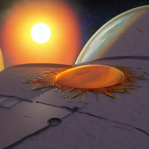 Image similar to sun shield floating in space, trending on art station, perspective