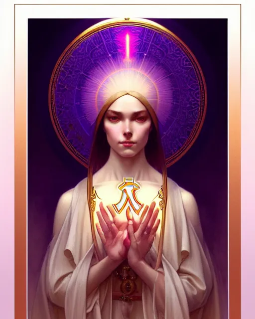 Image similar to symmetry portrait of saint germain, violet flame, intricate, elegant, highly detailed, digital painting, artstation, concept art, smooth, sharp focus, illustration, art by artgerm and greg rutkowski and fra angelico and alphons mucha