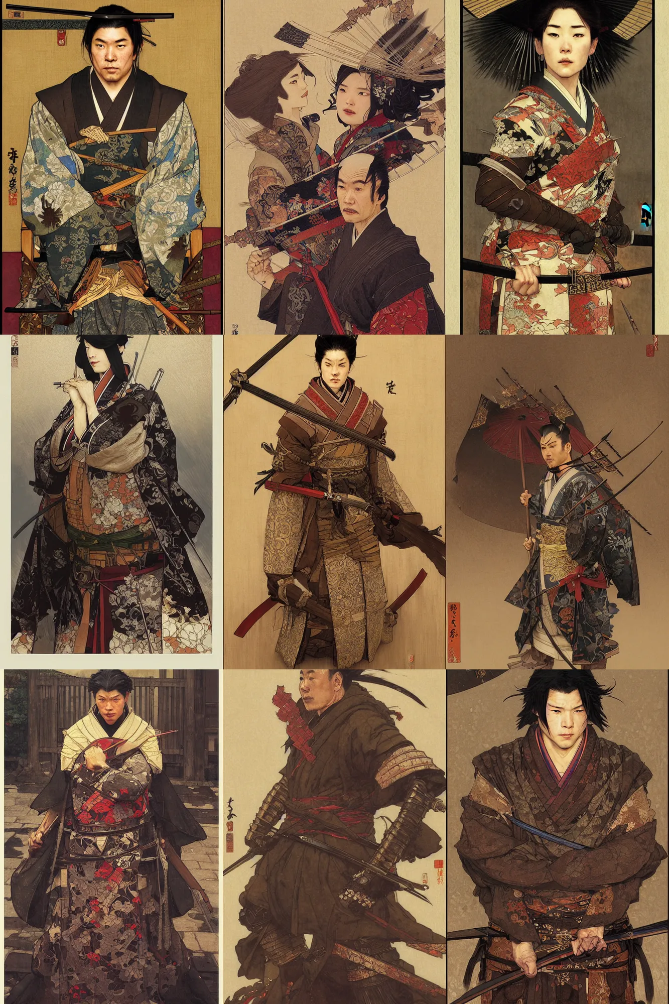 Prompt: The ronin, medieval japan, portrait by Stanley Artgerm Lau, greg rutkowski, thomas kindkade, alphonse mucha, loish, norman Rockwell