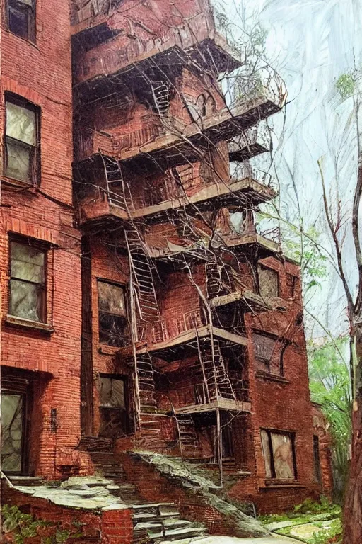 Image similar to (((((a ramshackle manhattan brick brownstone deep in the forest))))) by Jeremy Fenske!!!!!!!!!!!!!!!!!!!!!!!!!!!