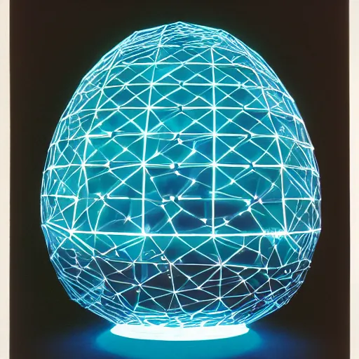 Image similar to annie liebowitz portrait of a plasma energy tron dinosaur egg in the shape of a dodecahedron made up of glowing electric plates and patterns. cinestill