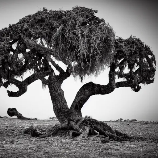 Prompt: a withered fig tree, desolate, ugly, decomposing, dust particles, sad, somber award winning nature photography, highly detailed,