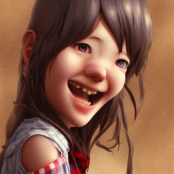 Image similar to portrait of the shy farm girl smiling, by katsuhiro otomo, yoshitaka amano, nico tanigawa, and artgerm rendered with 3 d effect.