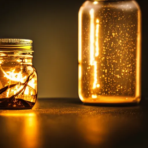 Image similar to lightning in a jar,photorealistic,studi photo,studio lighting,depth of field,focus lens